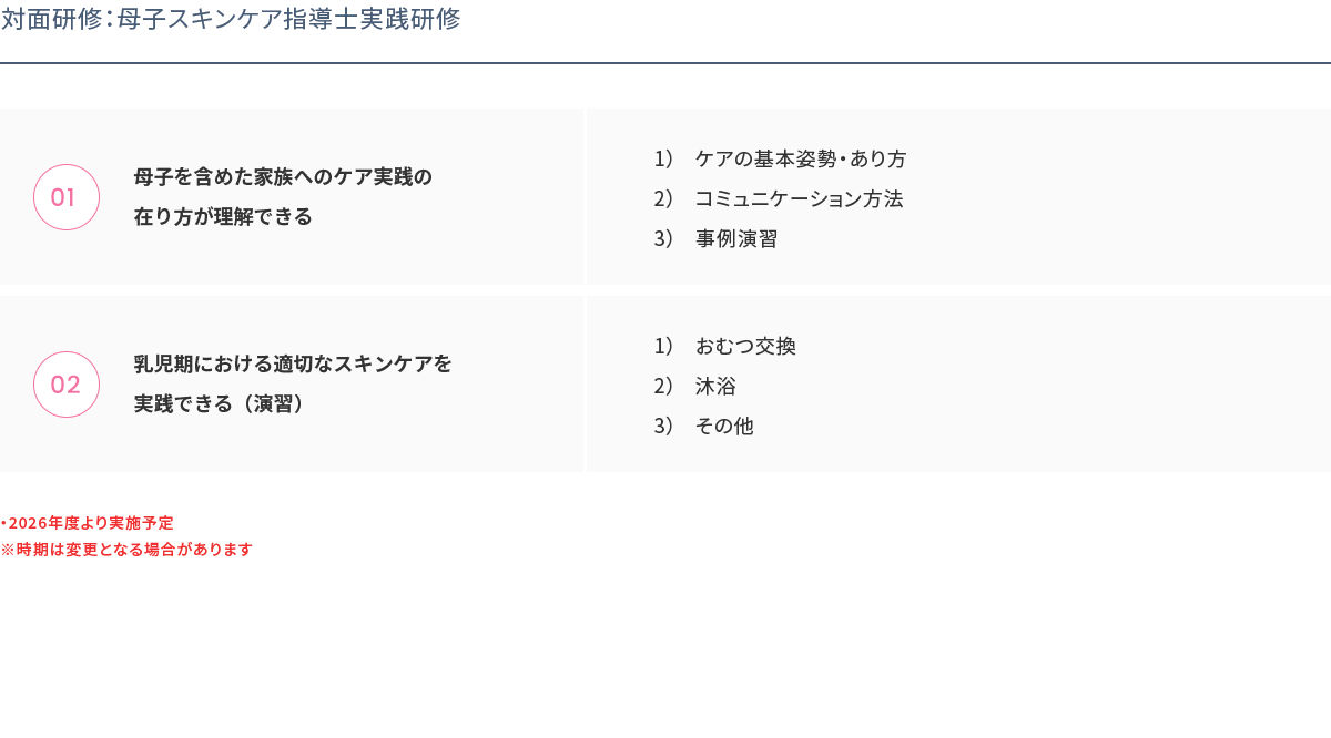 対面研修：母子スキンケア指導士実践研修